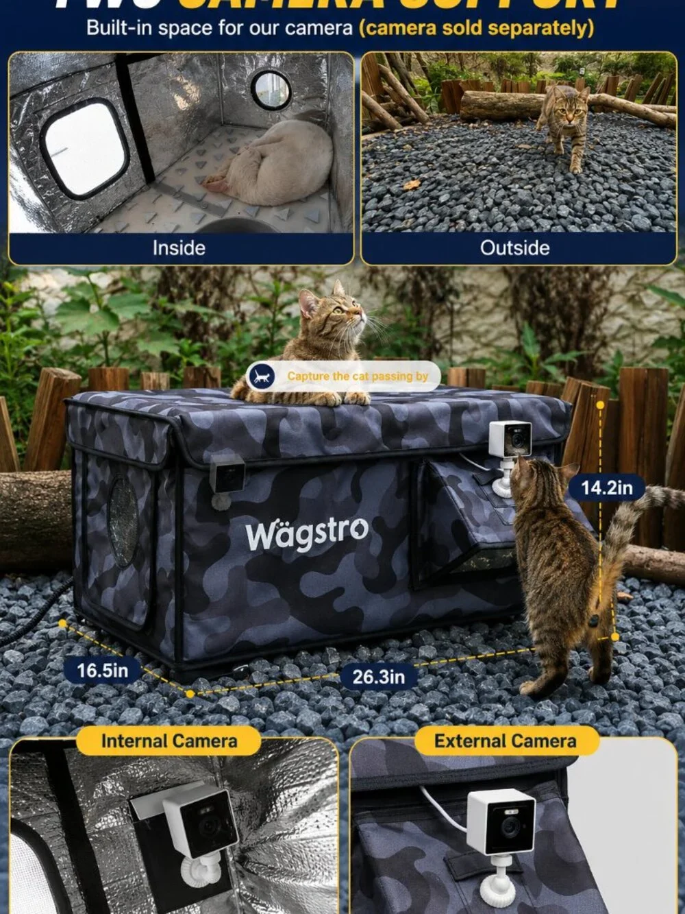 Wagstro Heated Cat Bed Outdoor Waterproof Insulated Shelter Black Camo